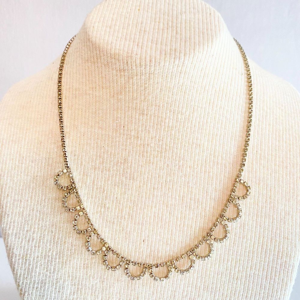 💎Act II Rhinstone Necklace Channel Set Clear Stone Loops Hook Clasp